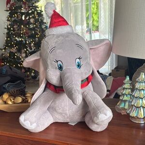 Disney Dumbo Stuffed Animal with Santa Hat - Gray and Red